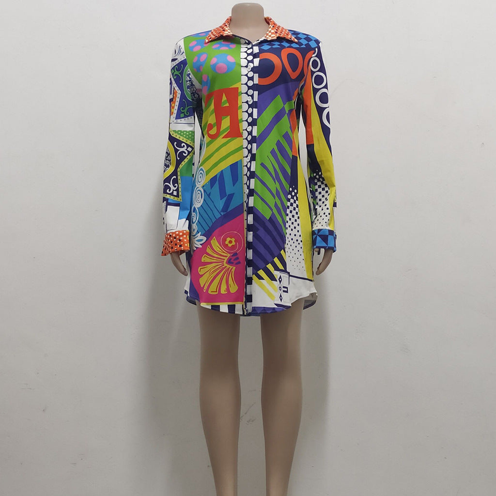 Casual Fashion Print Multicolor Women'S Shirt Dress 11
