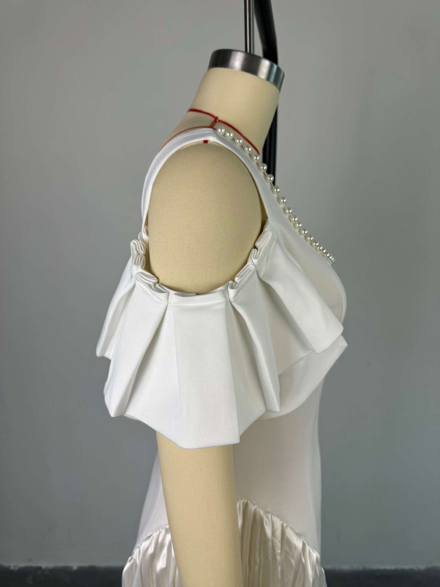 Women's Summer Chic Elegant U-Neck Ruffle Sleeve High Waist Pleated Long Dress 11