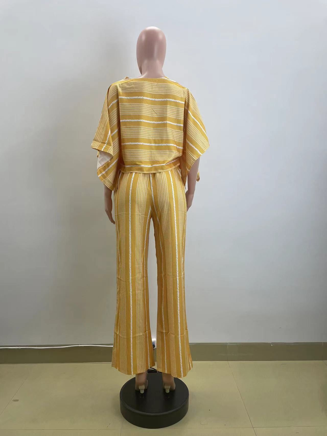 Women summer V neck print Top and Pants Casual two-piece set 7