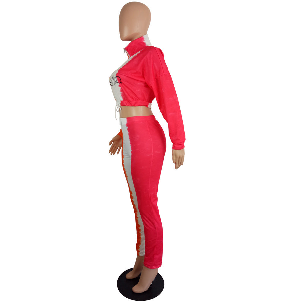 Women's Slim Fit Contrast Print Two-Piece Pants Set 15