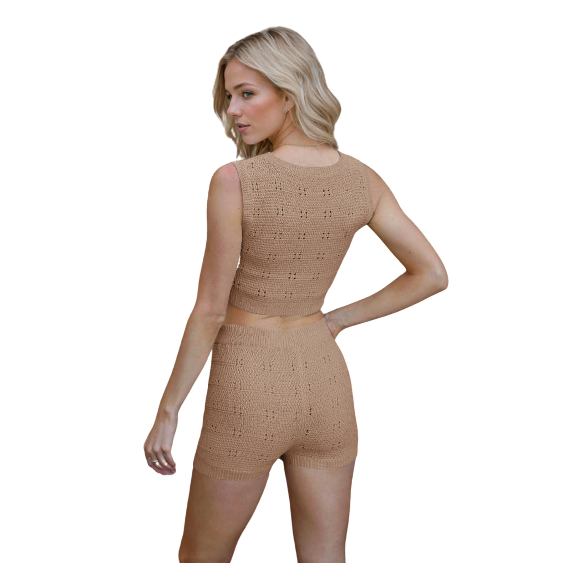 Women Round Neck Vest Shorts Two Piece Set 6