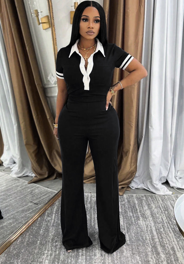 Women's Fashion Elegant V-Neck Short Sleeve Casual Two Piece Pants Set