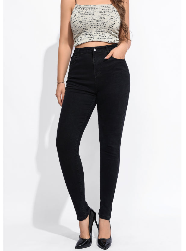 Women Casual Black Stretch Denim Pants 5
