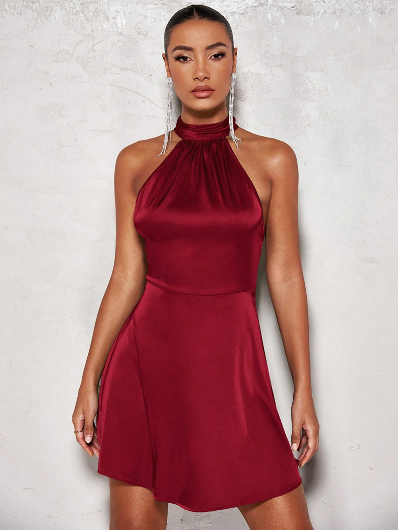 Women's Blue Satin Dress Sexy Elegant Gown 13