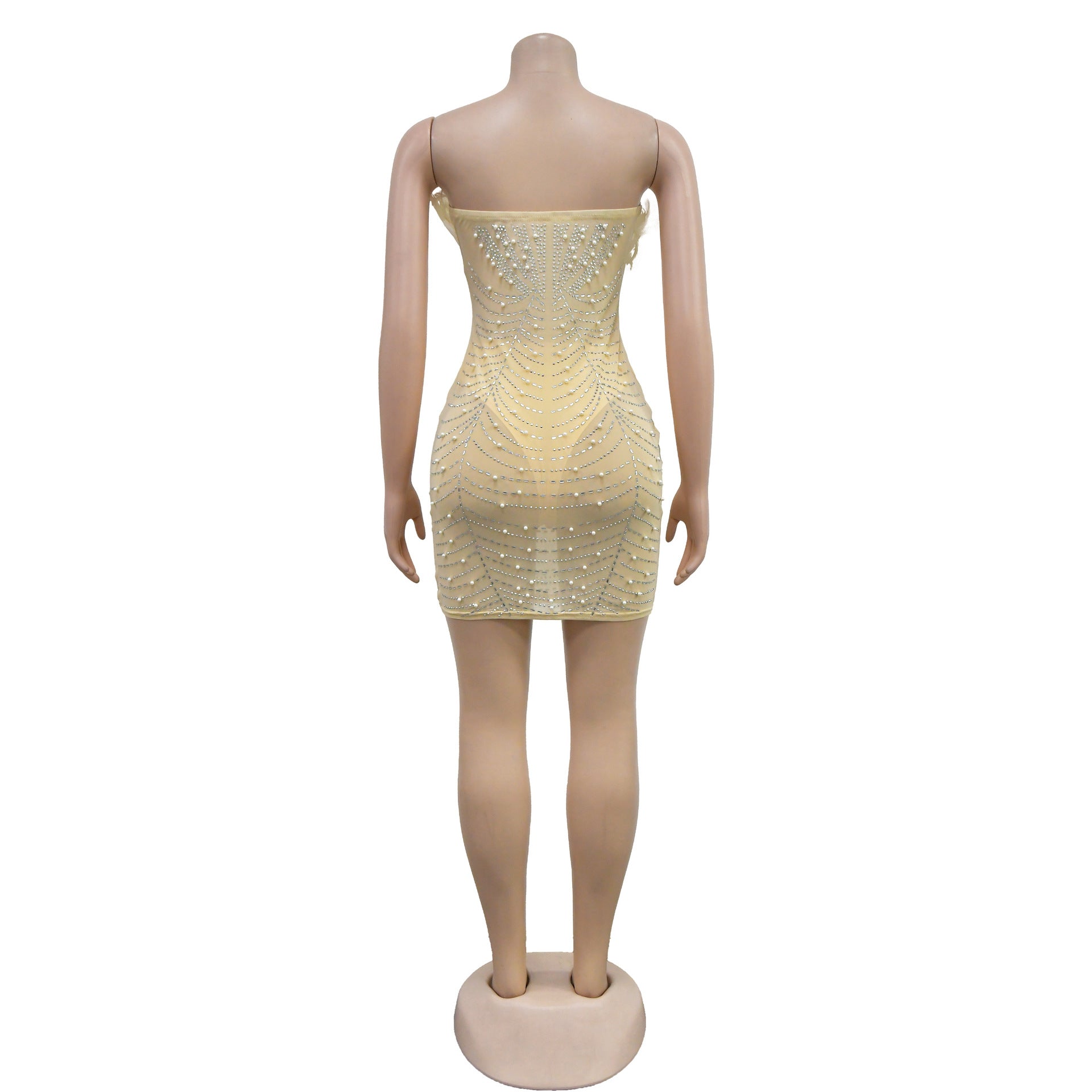 Fashion Women's Solid Color Mesh Beaded Feather Dress 45