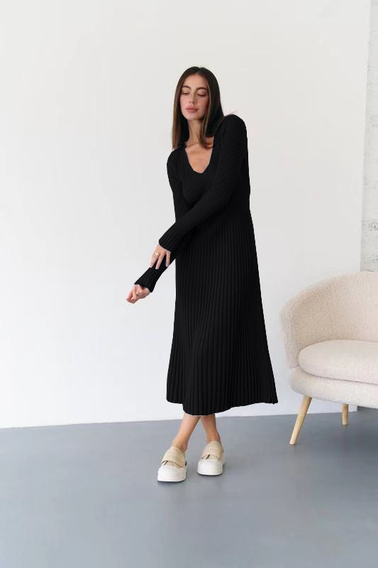 Women Bell Bottom Ribbed Knitting Dress 4