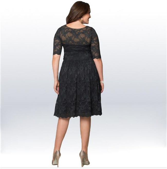 Plus Size Women lace Solid Dress