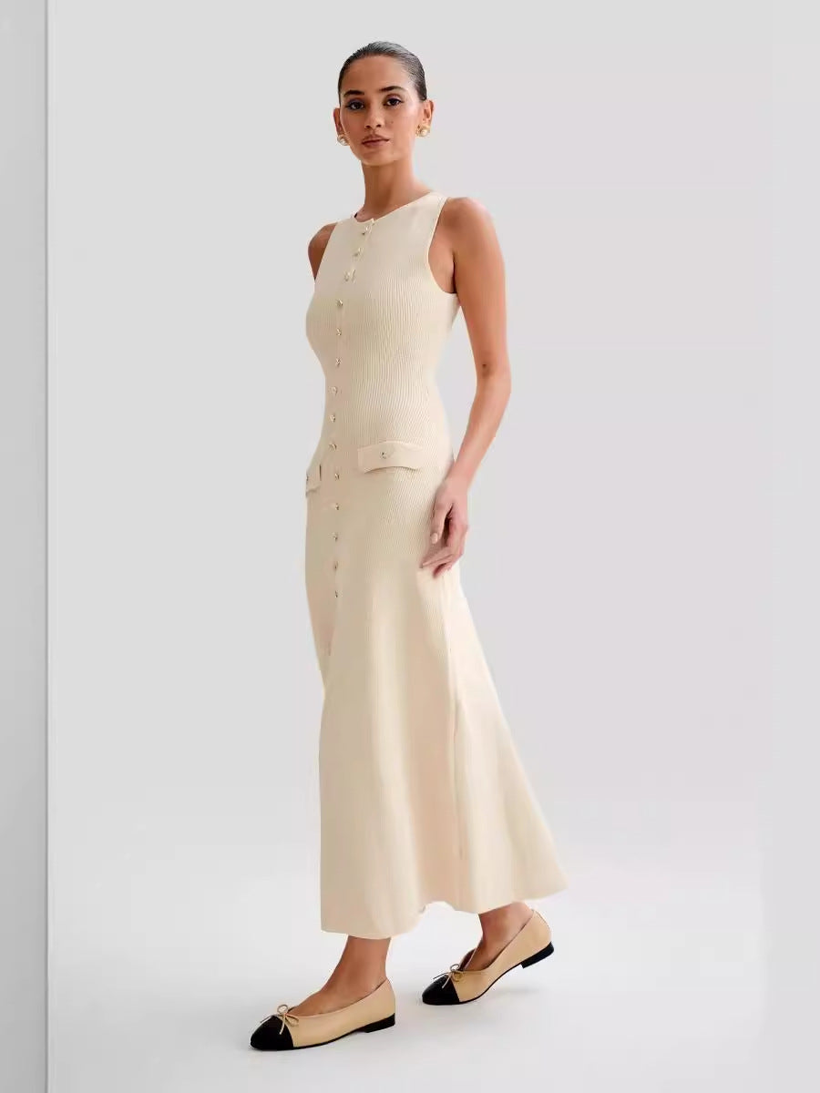 Women Summer Sleeveless Round Neck Knitting Dress 5