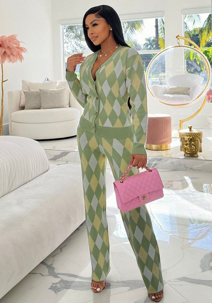 Autumn And Winter Women's Knitting Cardigan Sweater Pants Two-Piece Suit