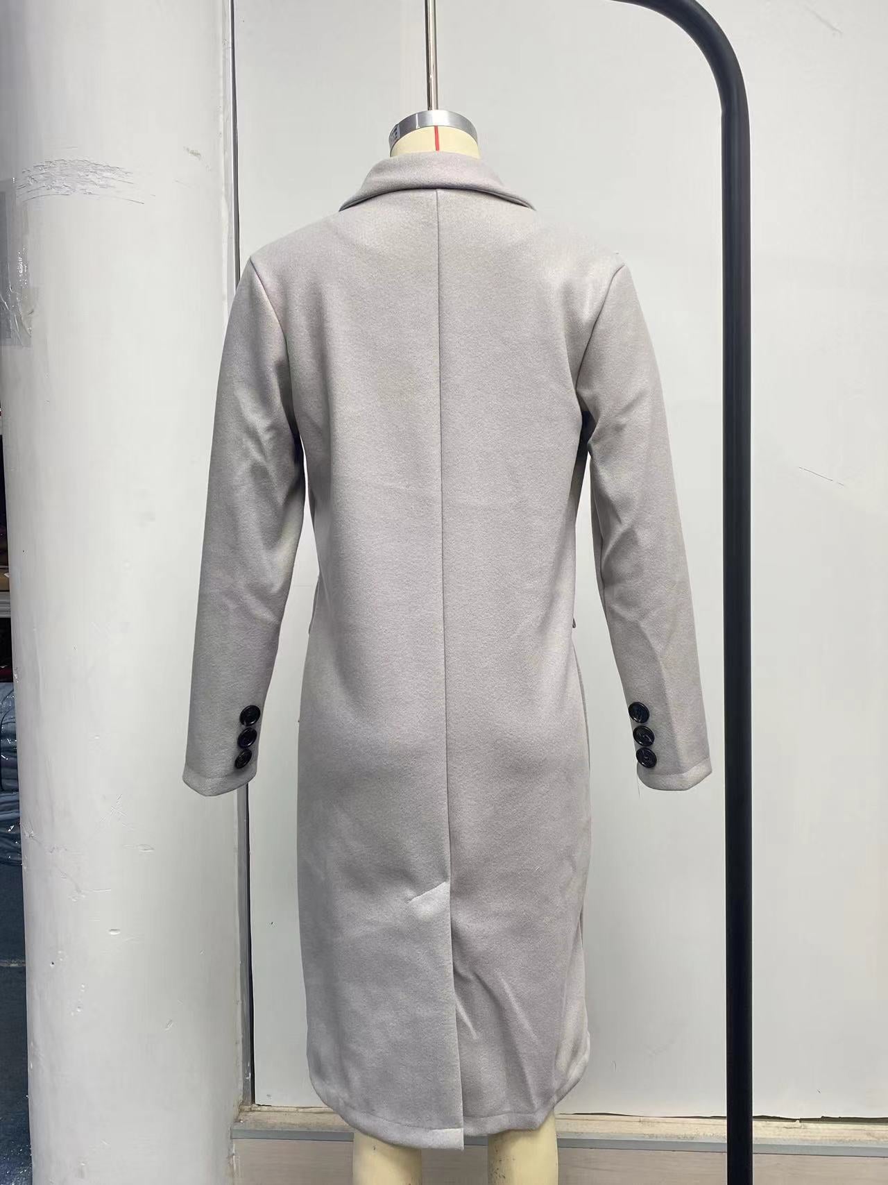 Women Solid Long Sleeve Double Breasted Pocket Coat 28