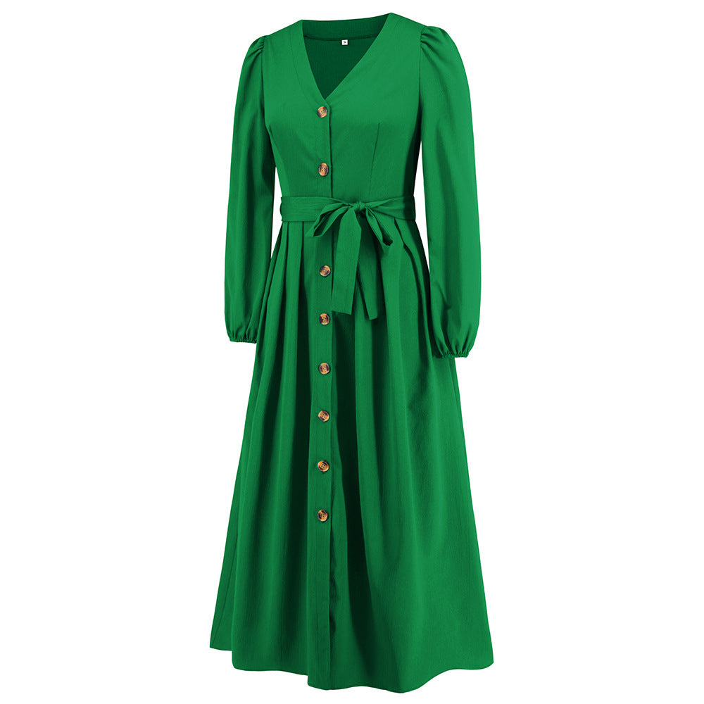 Plus Size Women V-Neck Single-Breasted Strappy Dress 20