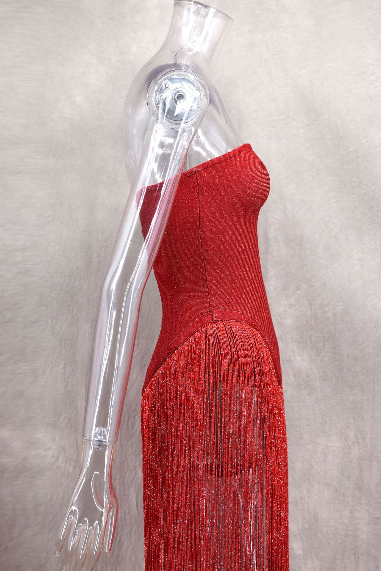 Spring Summer Style Tassel Trimmed Sexy Slimming Zipper Strapless Dress 13