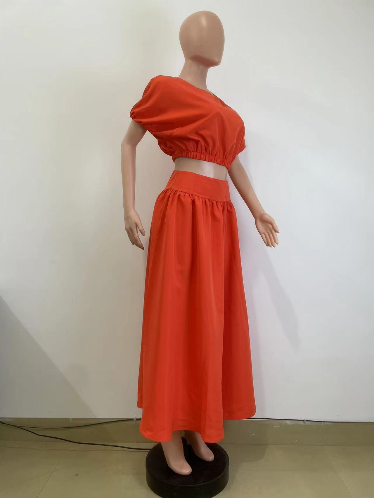 Women Lantern Sleeve Top and Skirt Two-piece Set 6