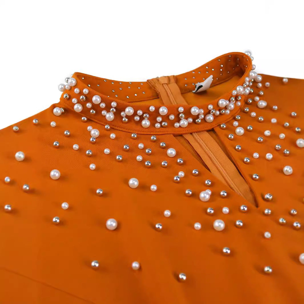 Women's Fashion High Neck A-Line Elegant Beaded Dress 5