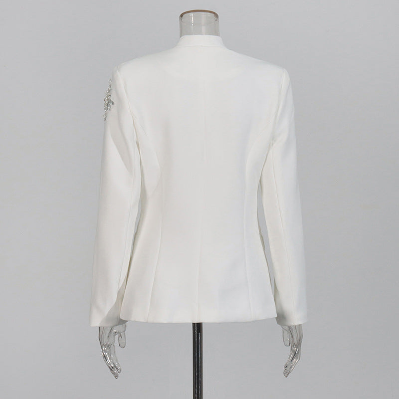 Women rhinestone design Solid Blazer 4