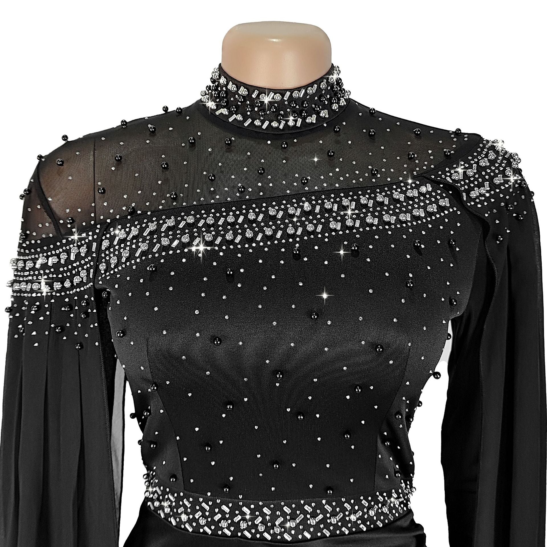 Women's Beaded Chiffon Mesh Cape Sleeve Evening Gown 8