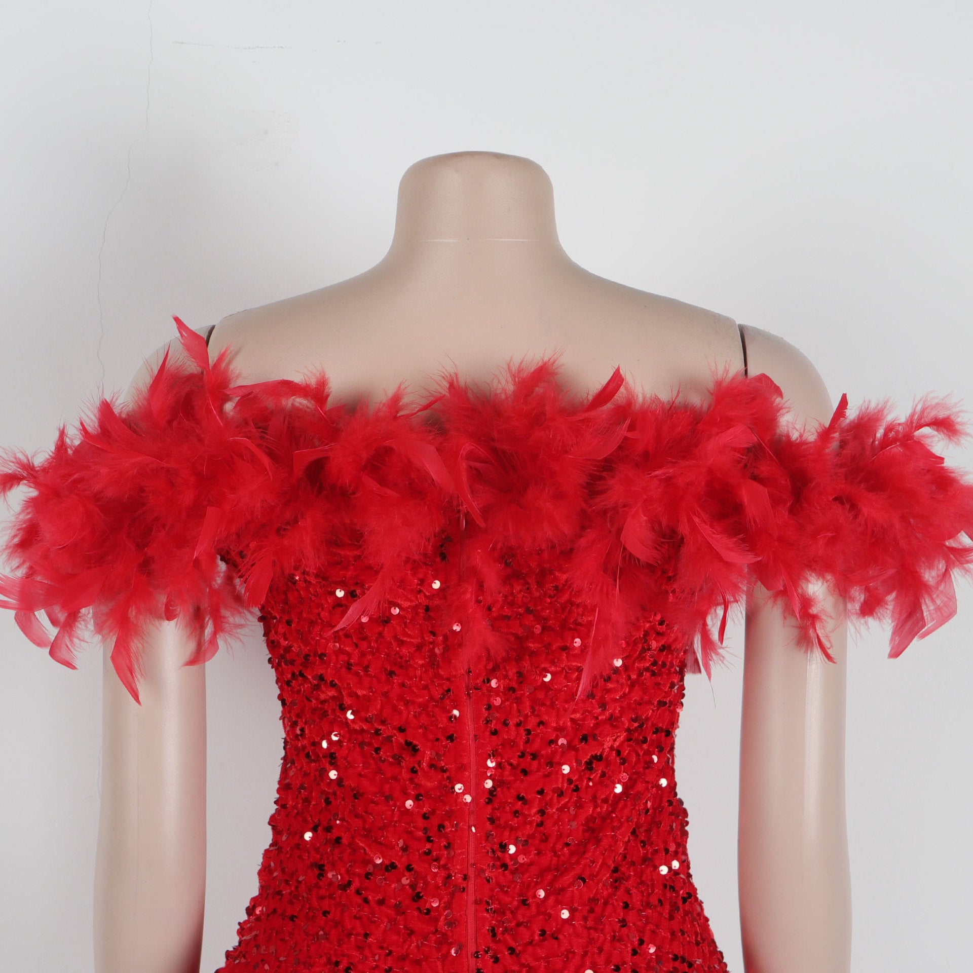 Sexy Sequin Feather Off Shoulder Bodycon Dress 20