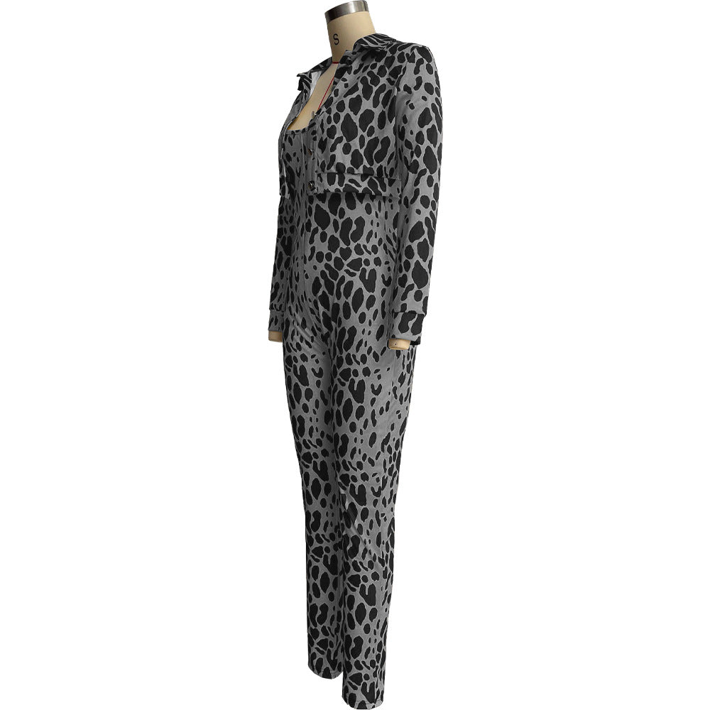 Women Casual Printed Jumpsuit and Coat Two-piece Set 15