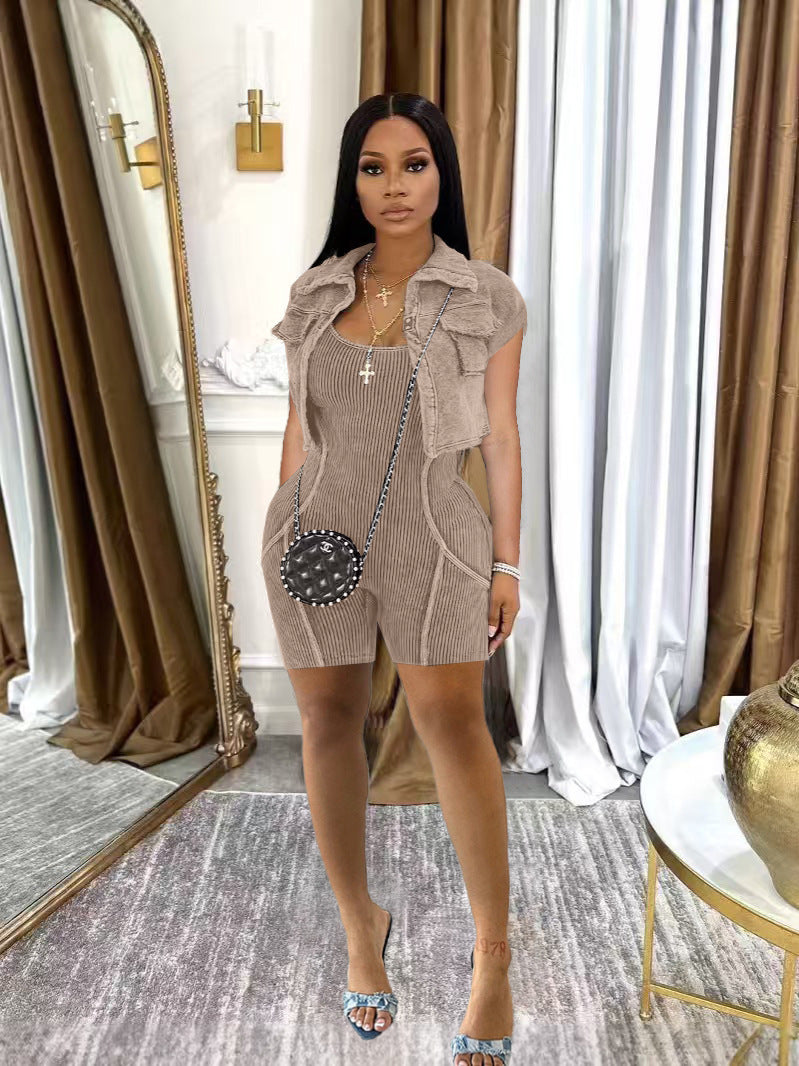 Fashion Women’s Distressed Jacket Jumpsuit Set 6