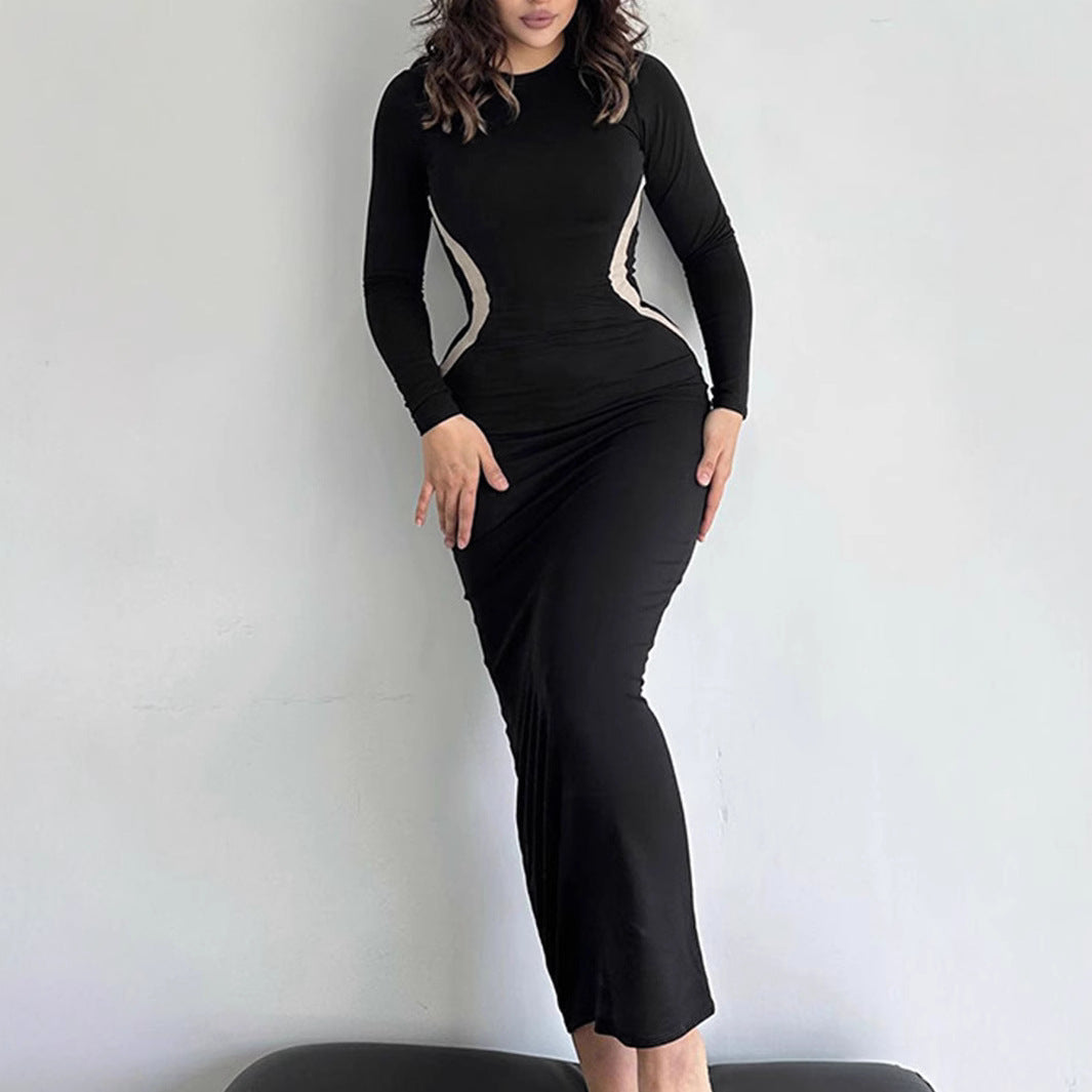 Women Black Patchwork Long Sleeve Bodycon Dress 6