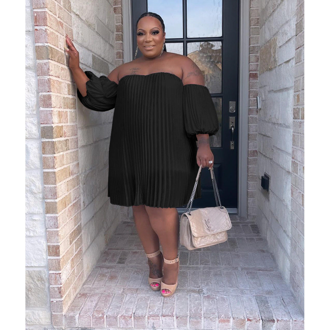 Fashion Plus Size Women's Chiffon Pufff Sleeve Drape Pleated off shoulder loose Dress 9
