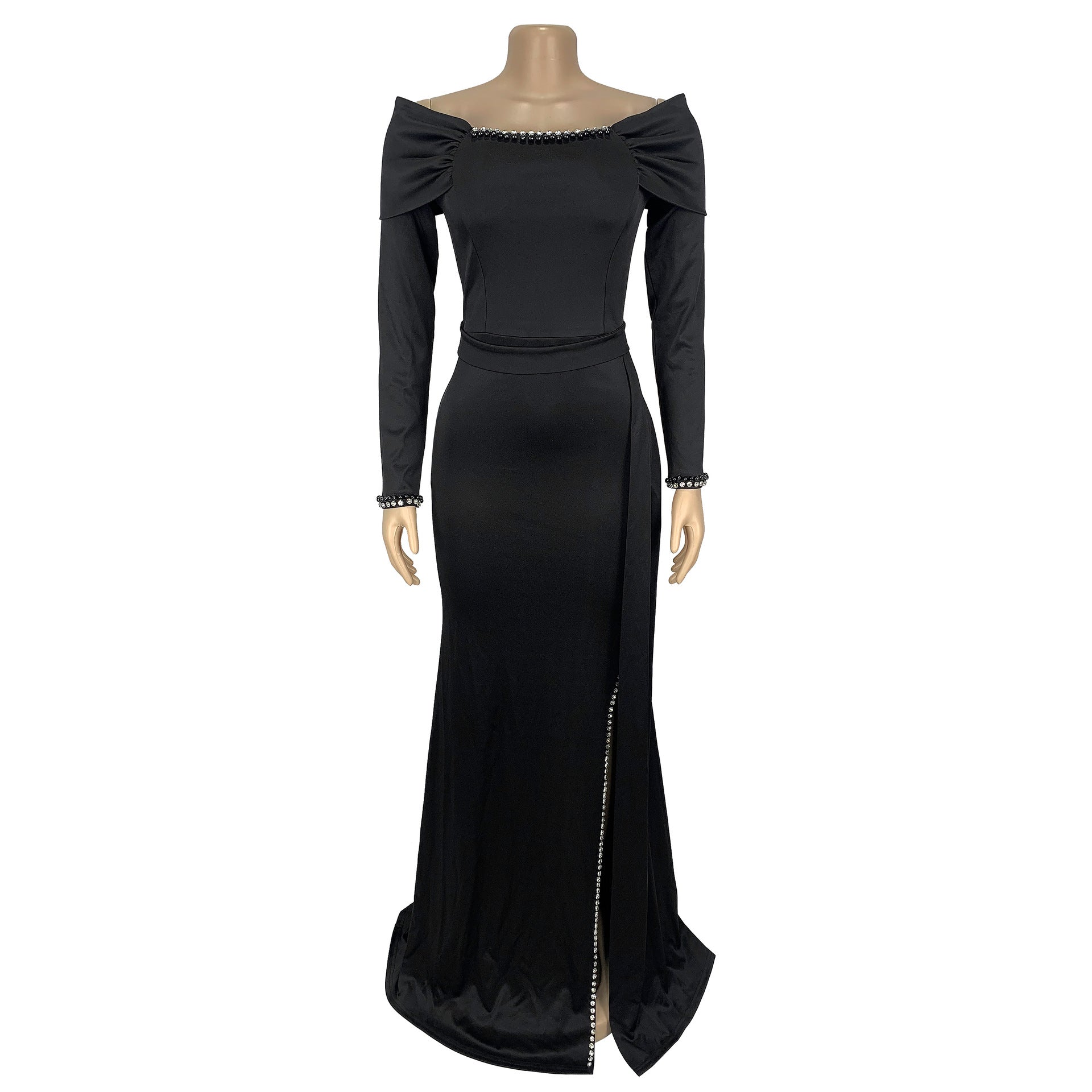 Women Elegant Long Sleeve Slit Evening Dress 7