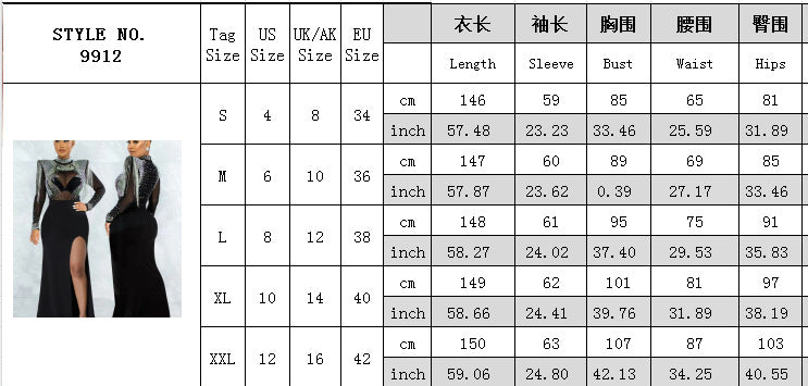 Women Sexy See-Through Mesh Beaded Slit Dress 8