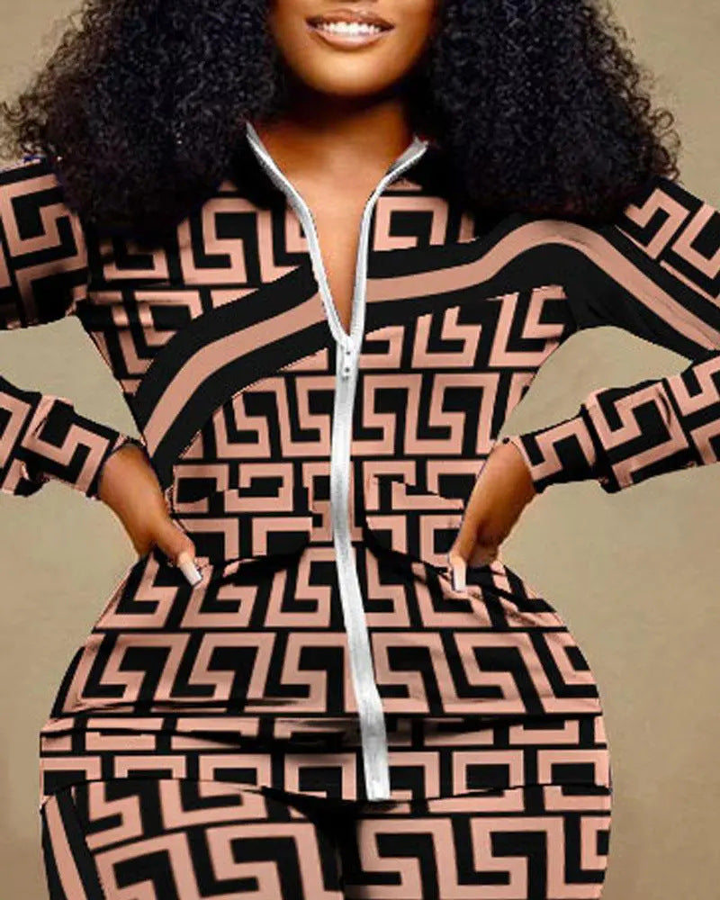 Women Printed Long Sleeve Top and Pant Two Piece 23