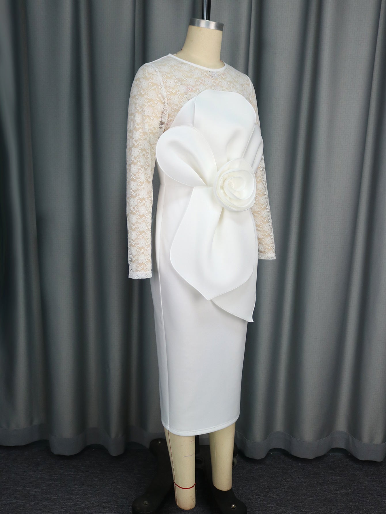 Long-Sleeved Lace Wedding Bow Party Dress 11