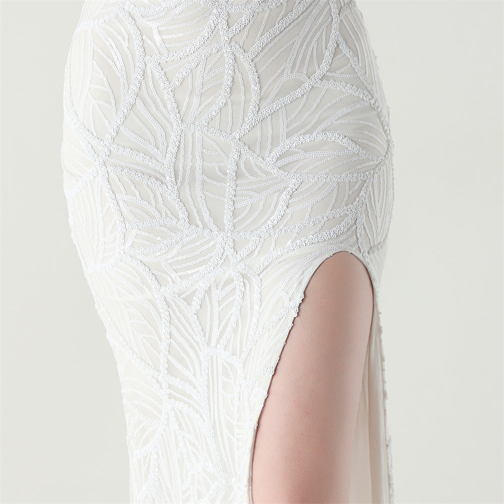 Women One Shoulder Beaded Sequin Embroidery Formal Party Prom Wedding Evening Dress 57