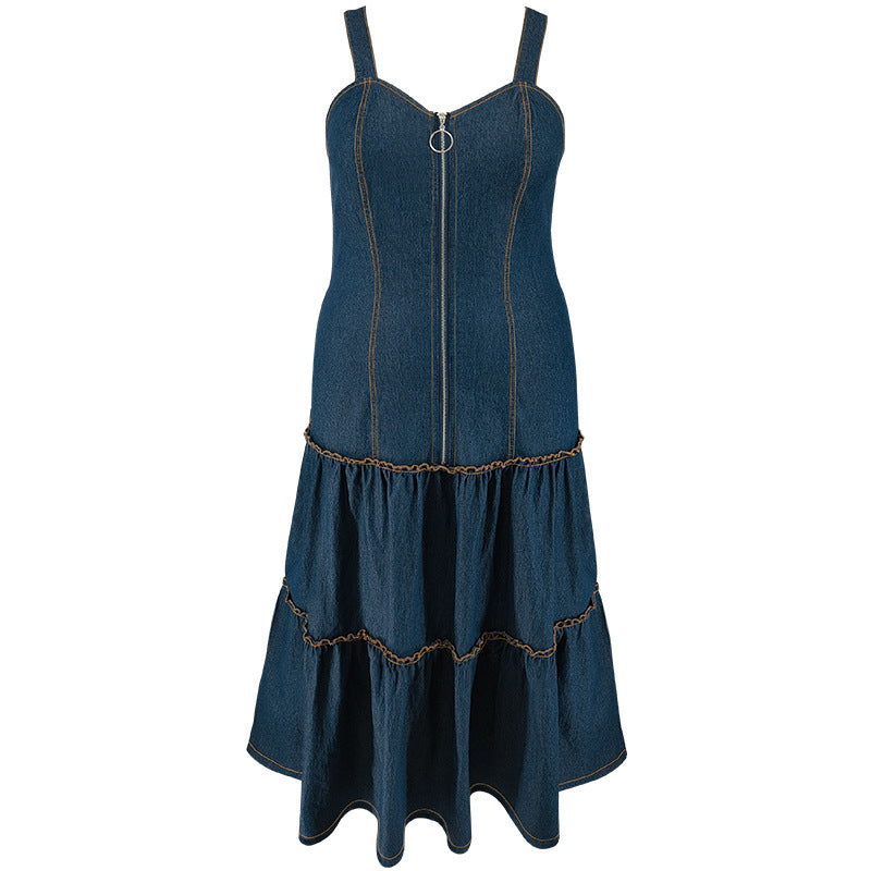 Plus Size Women's Sleeveless Strap Long Denim Dress 6