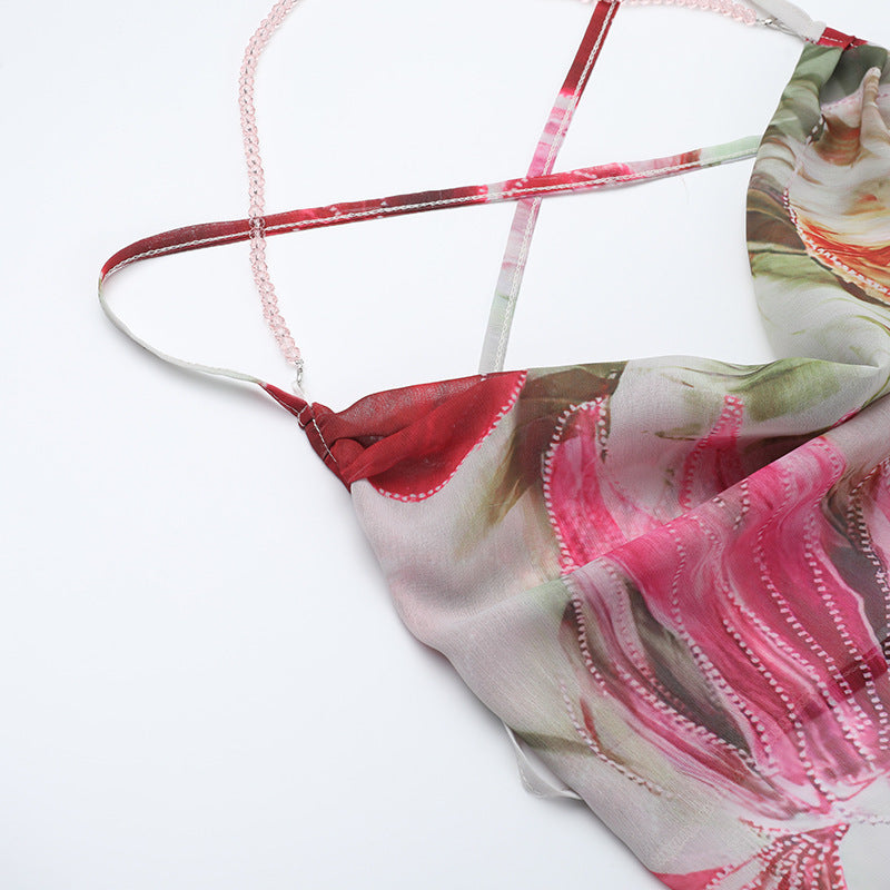 Women See-Through Print Holidays Summer Sexy Slit Dress 12