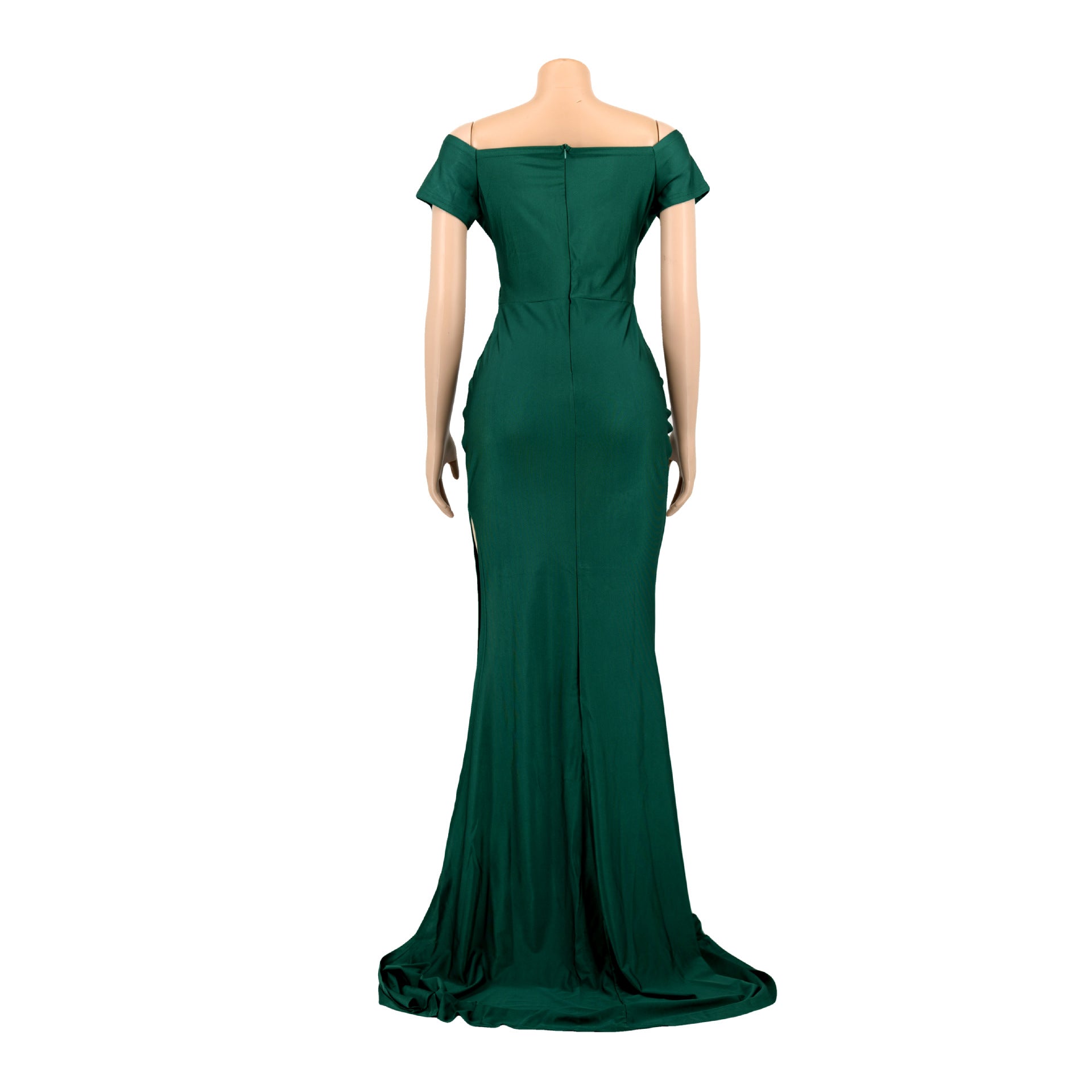 Women Short Sleeve French Sexy V-Neck Evening Dress solid Split Long Dress 21