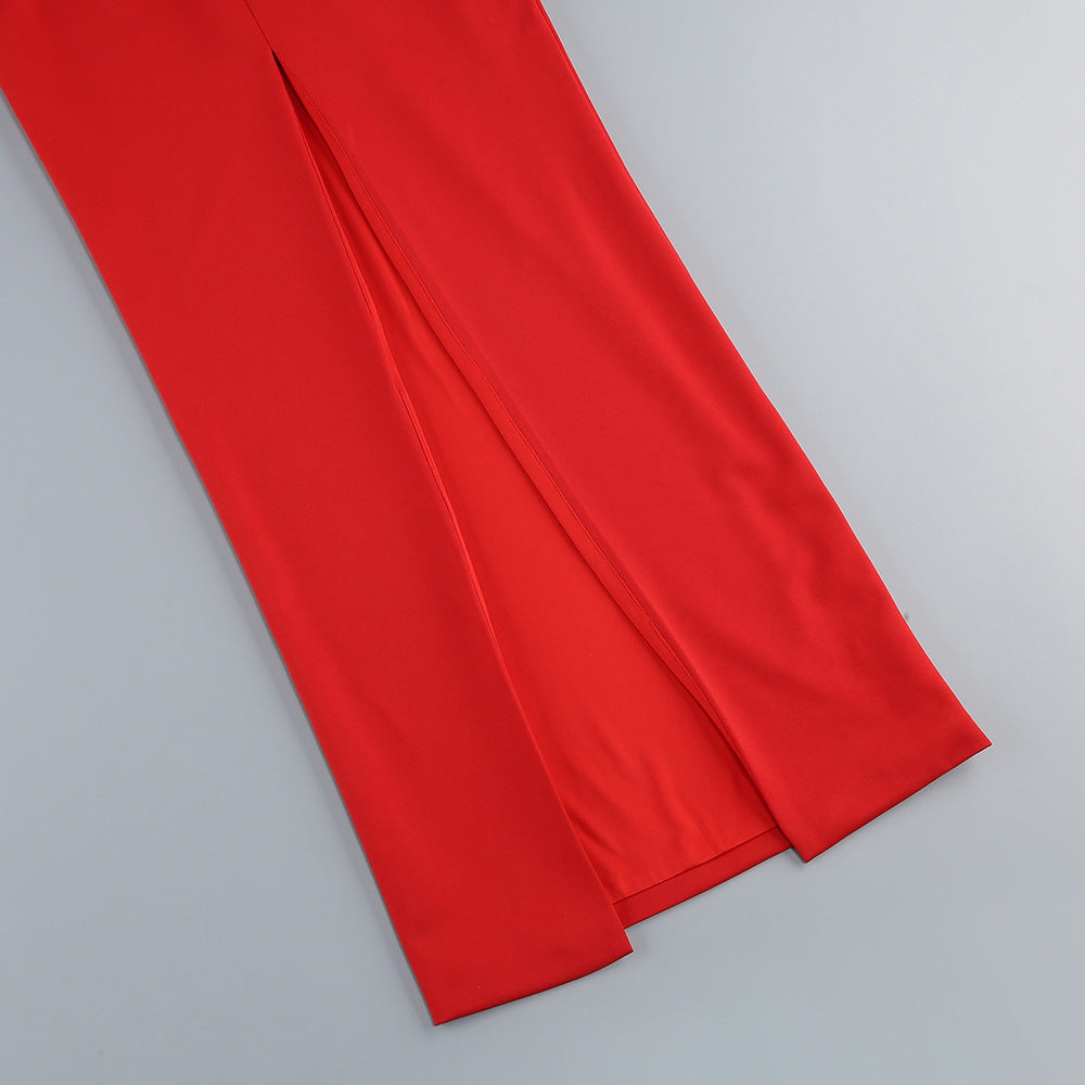 deep v flower slim solid color fashion elegant party dress 11