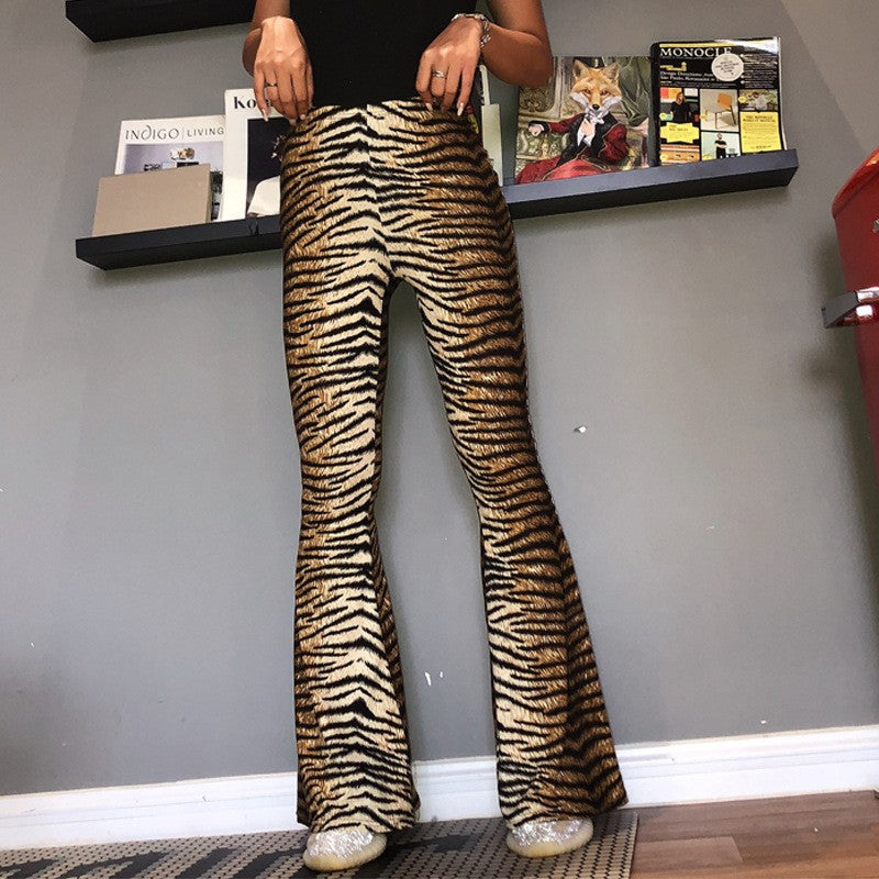 Women Spring Leopard Print Basic Bell Bottom Pants 7