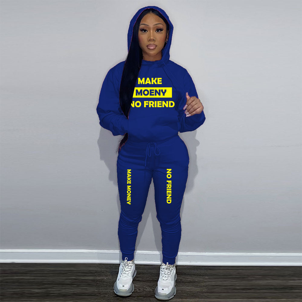 Women Casual Printed Sports Plush Hoodies and Pant Two-piece Set 13