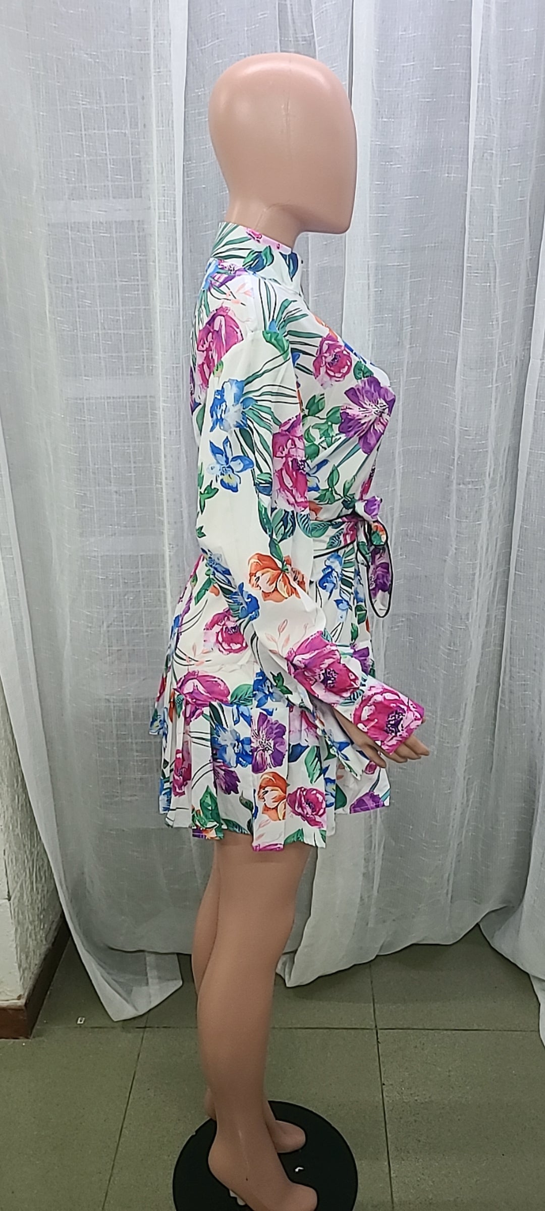 Women'S Fall Floral Printed Long Sleeve Shirt Pleated Dress 13