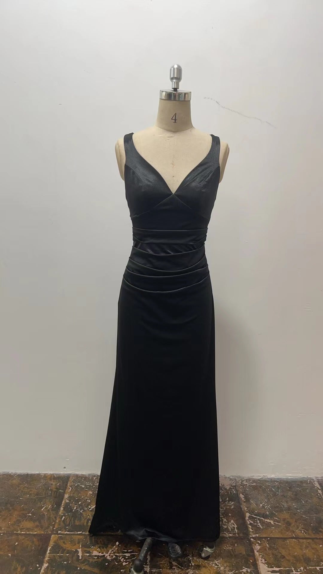 Women Black Formal Party Elegant Satin Strap Dress 9