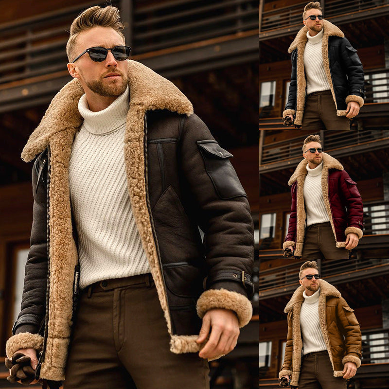 Men's Autumn and Winter Furry Long Sleeve Jacket 7