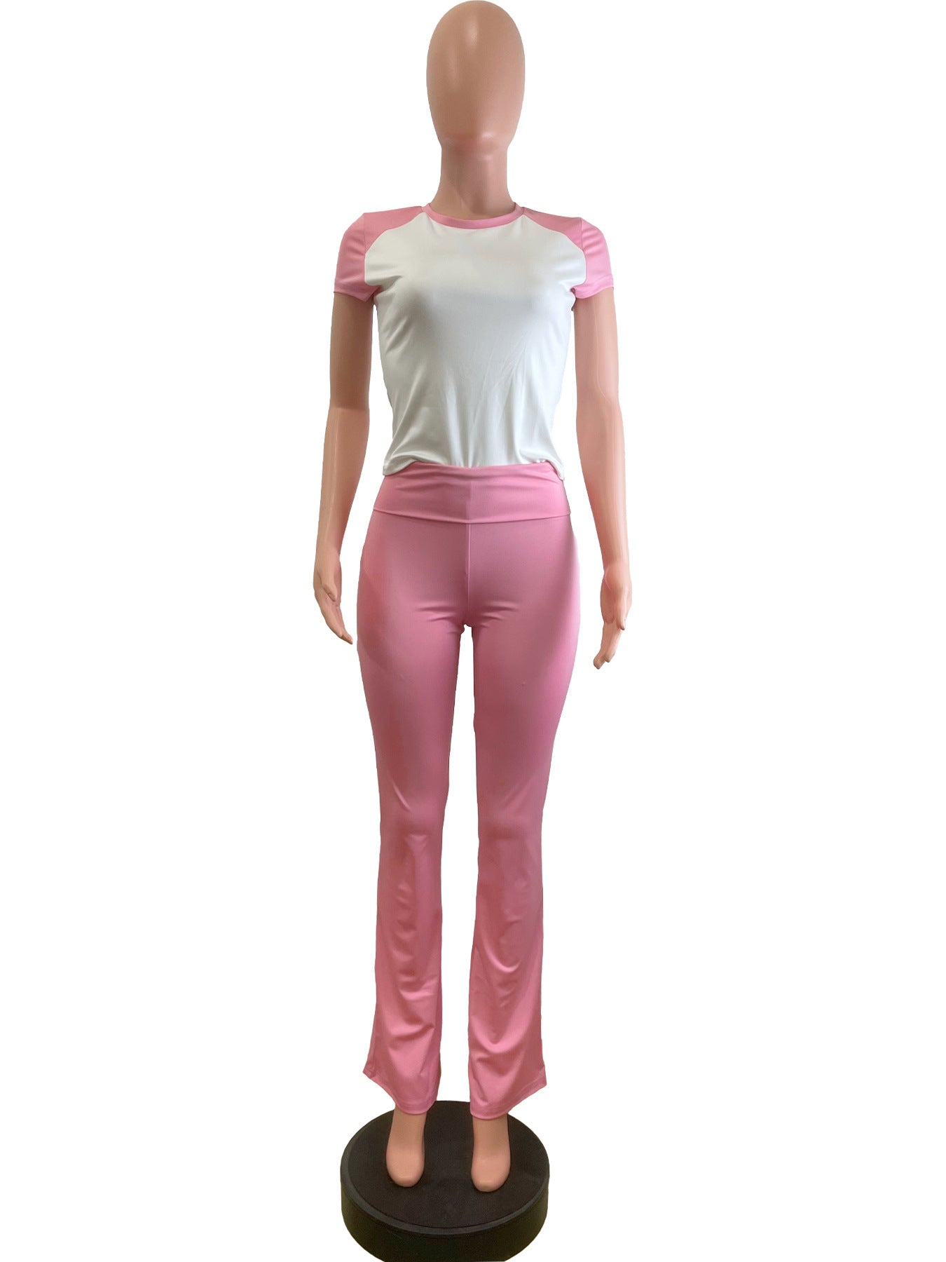 Women American Contrast Raglan Sleeve Casual Sports Yoga Top and Long Pants Two-Piece Set 14