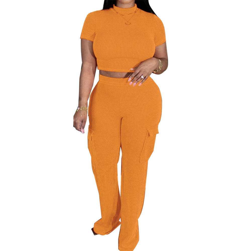 Women Casual Top and Pocket Pant Two-piece Set 4