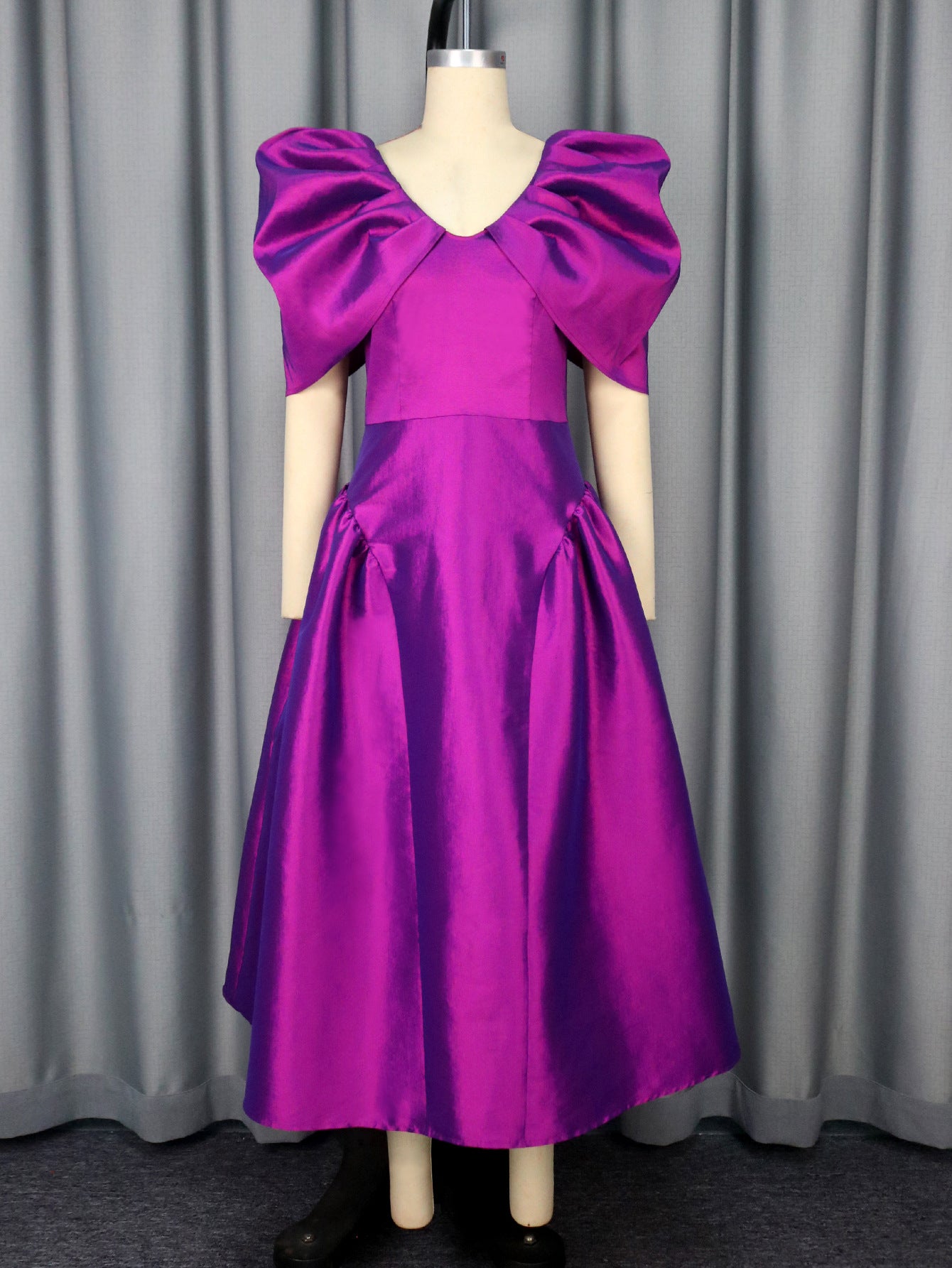 Sexy V-Neck Puff-Sleeve Evening Dress Chic Elegant A-Line Formal Gown 3