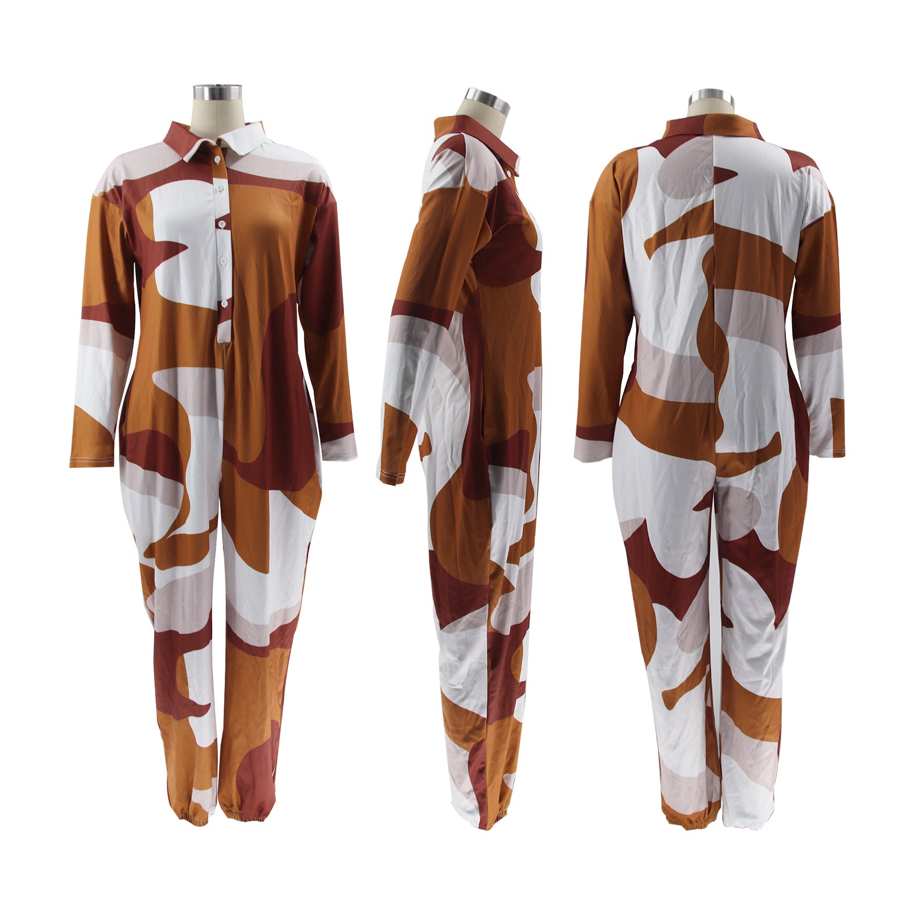 Sexy Turndown Collar Print Loose Jumpsuit 4