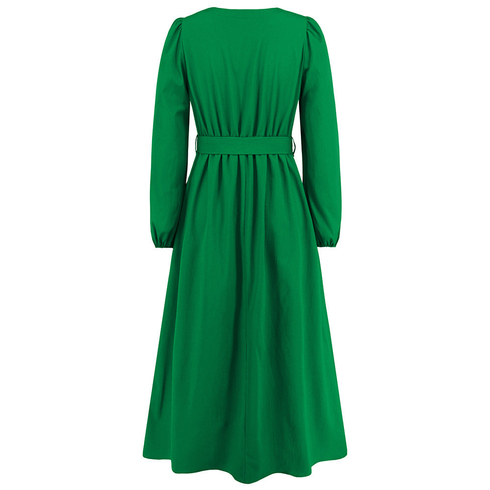 Plus Size Women V-Neck Single-Breasted Strappy Dress 21