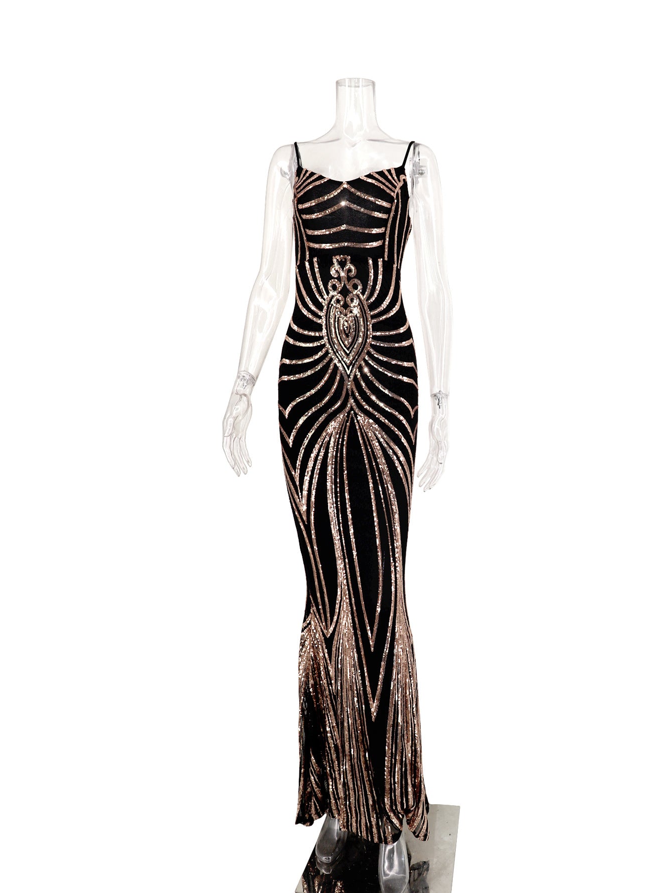 Sexy Low Back Sequin Long Dress Strap Stretch Dress 17