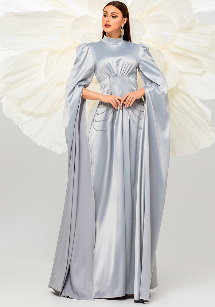 Women Long Sleeve Elegant Round Neck Long Formal Party Evening Dress