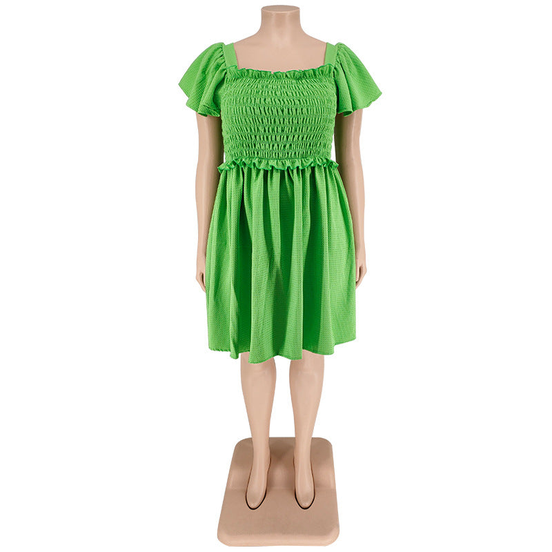 Plus Size Summer Women's Off Shoulder Short Sleeve Casual Swing Dress 23