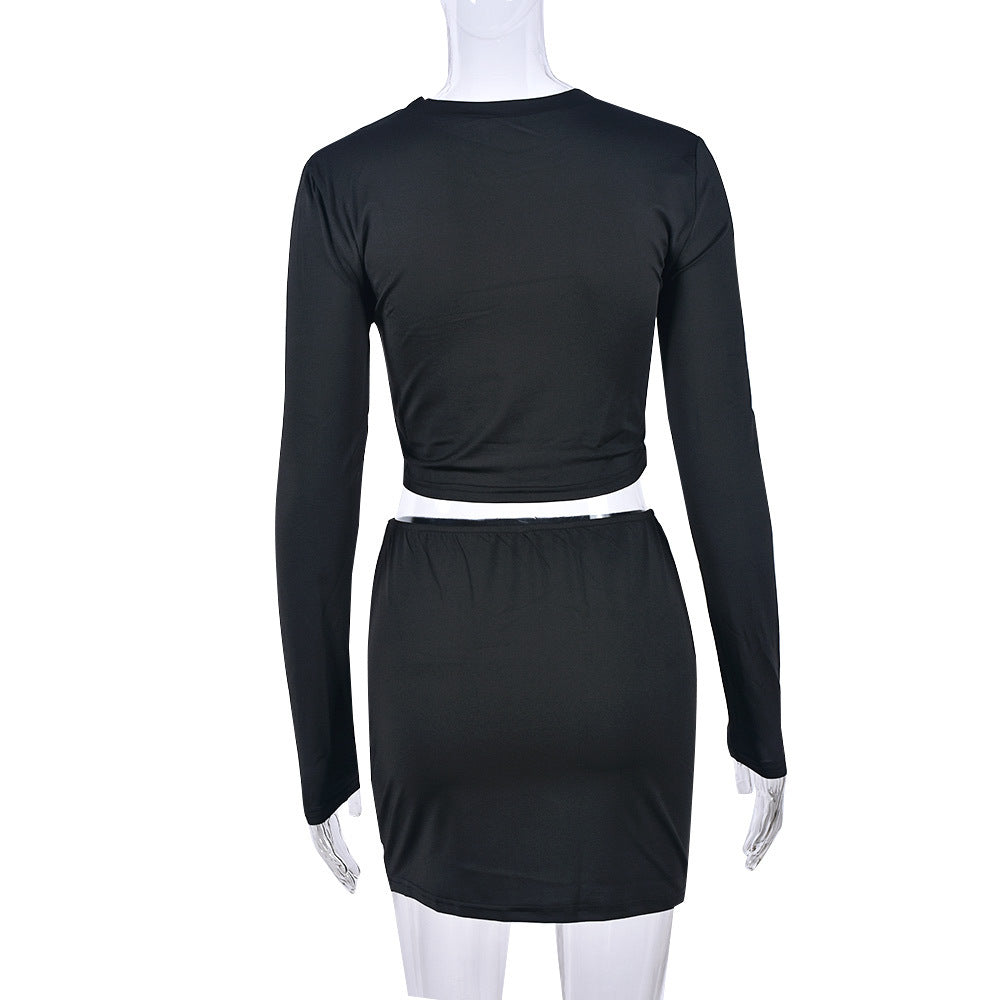 Women printed sexy long-sleeved Top and Style Skirt two-piece set 11