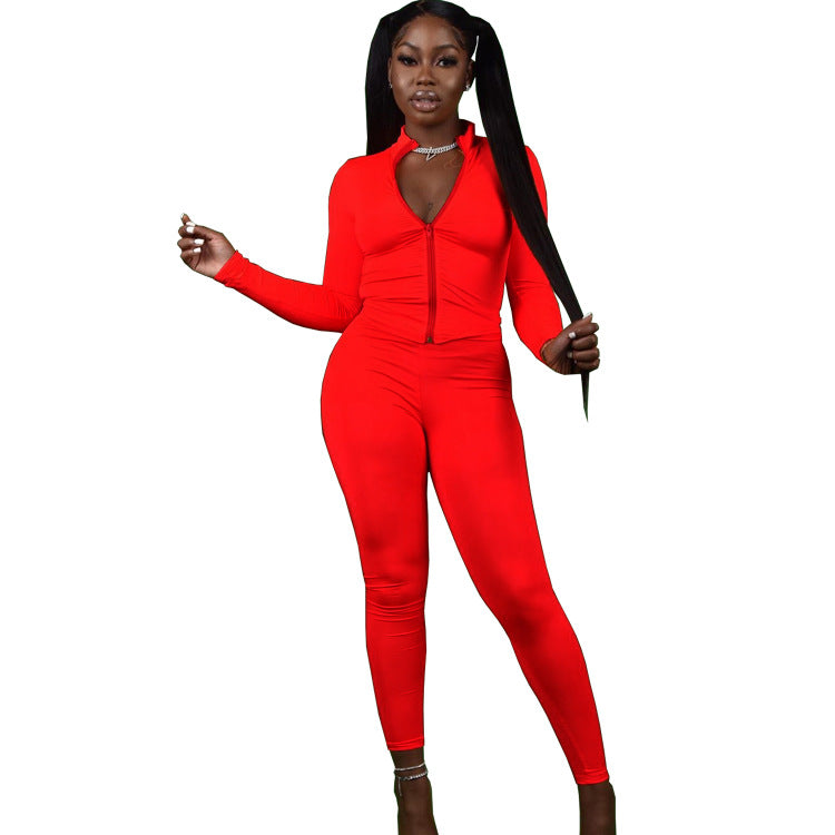 Women Fall Zipper Casual Sports Top and Two-piece trousers 7