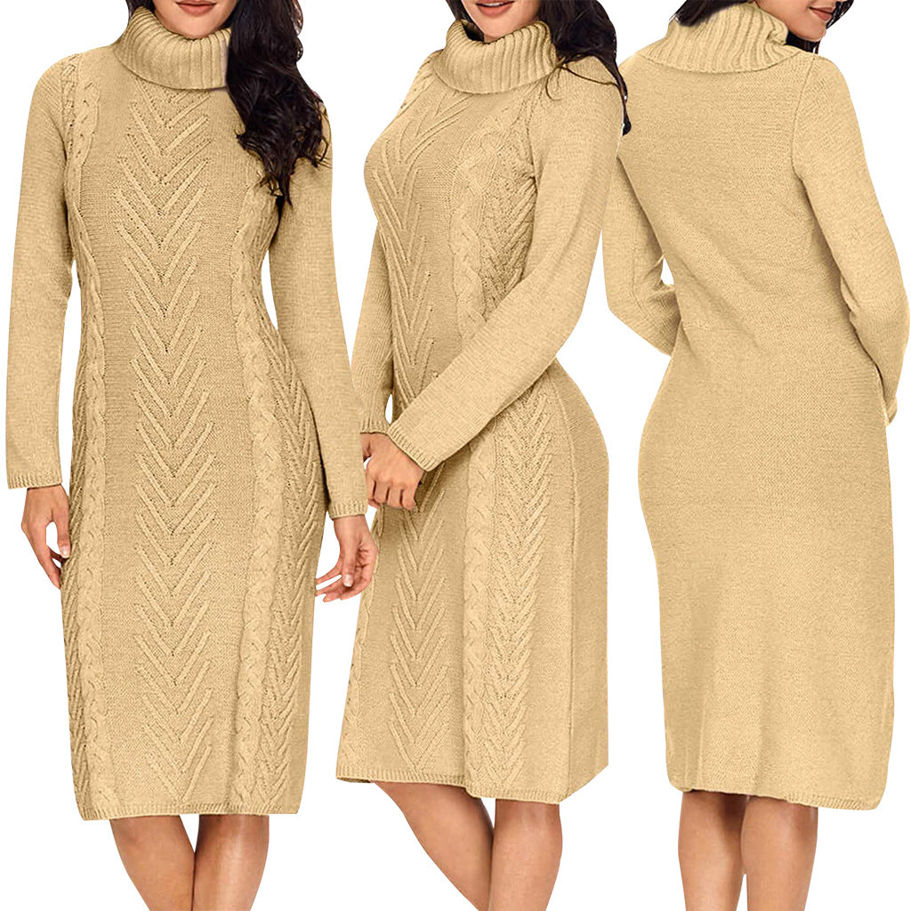 Women Sexy Solid Round Neck Sweater Dress 7